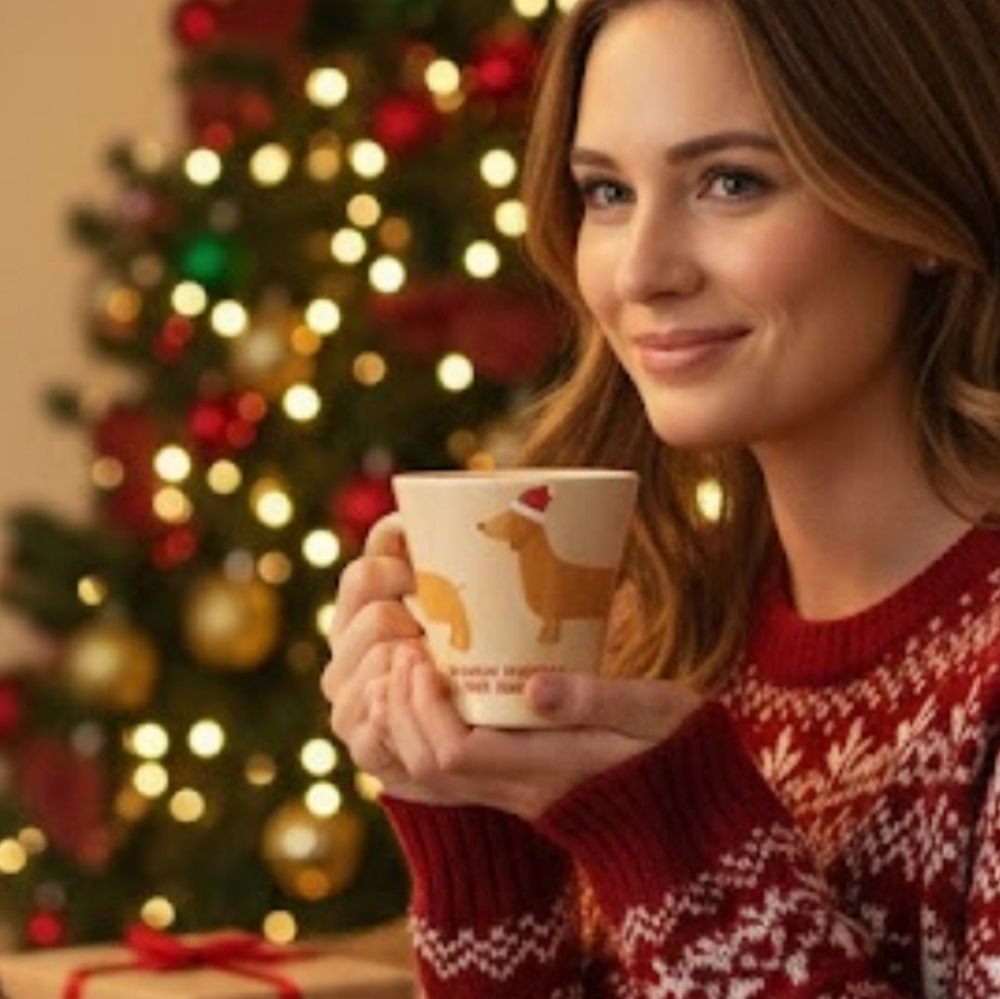 Dachshund Santa Hat "Dashun' Through The Snow"  Coffee Mug by Indigo